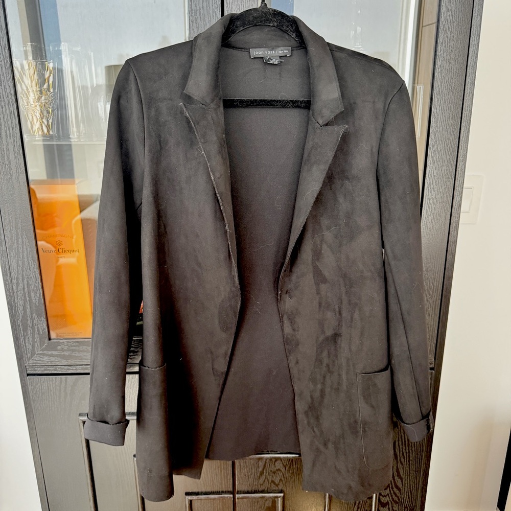 Black Faux Suede Women's Relaxed Blazer Jacket